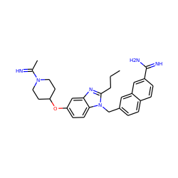 CCCc1nc2cc(OC3CCN(C(C)=N)CC3)ccc2n1Cc1ccc2ccc(C(=N)N)cc2c1 ZINC000028018959