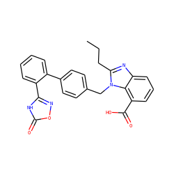 CCCc1nc2cccc(C(=O)O)c2n1Cc1ccc(-c2ccccc2-c2noc(=O)[nH]2)cc1 ZINC000029554792