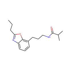 CCCc1nc2cccc(CCCNC(=O)C(C)C)c2o1 ZINC000027213727