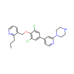 CCCc1ncccc1COc1c(Cl)cc(-c2ccnc(N3CCNCC3)c2)cc1Cl ZINC001772572279