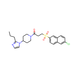 CCCc1nccn1C1CCN(C(=O)CCS(=O)(=O)c2ccc3cc(Cl)ccc3c2)CC1 ZINC000040937173