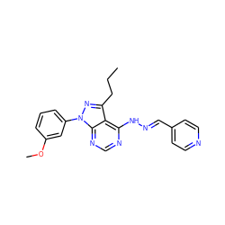 CCCc1nn(-c2cccc(OC)c2)c2ncnc(N/N=C/c3ccncc3)c12 ZINC000014946204