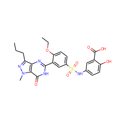 CCCc1nn(C)c2c(=O)[nH]c(-c3cc(S(=O)(=O)Nc4ccc(O)c(C(=O)O)c4)ccc3OCC)nc12 ZINC000002274417