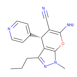 CCCc1nn(C)c2c1[C@H](c1ccncc1)C(C#N)=C(N)O2 ZINC000000545642