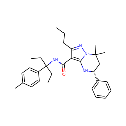 CCCc1nn2c(c1C(=O)NC(CC)(CC)c1ccc(C)cc1)N[C@@H](c1ccccc1)CC2(C)C ZINC000066123301