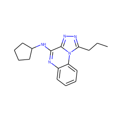 CCCc1nnc2c(NC3CCCC3)nc3ccccc3n12 ZINC000025968095