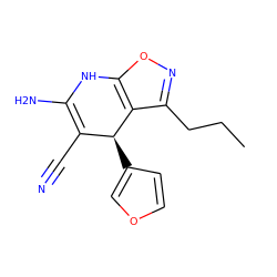 CCCc1noc2c1[C@@H](c1ccoc1)C(C#N)=C(N)N2 ZINC000055008617