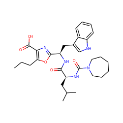 CCCc1oc([C@@H](Cc2c[nH]c3ccccc23)NC(=O)[C@H](CC(C)C)NC(=O)N2CCCCCC2)nc1C(=O)O ZINC000028089237