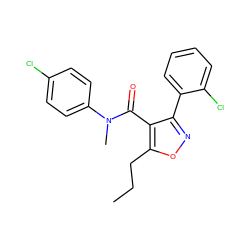 CCCc1onc(-c2ccccc2Cl)c1C(=O)N(C)c1ccc(Cl)cc1 ZINC000045367980