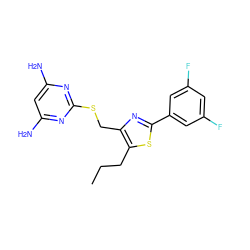 CCCc1sc(-c2cc(F)cc(F)c2)nc1CSc1nc(N)cc(N)n1 ZINC000096283879