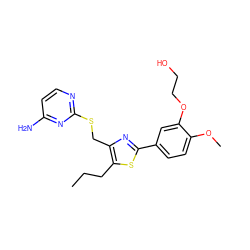 CCCc1sc(-c2ccc(OC)c(OCCO)c2)nc1CSc1nccc(N)n1 ZINC000096283895