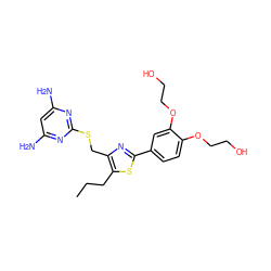 CCCc1sc(-c2ccc(OCCO)c(OCCO)c2)nc1CSc1nc(N)cc(N)n1 ZINC000096283899