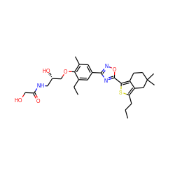 CCCc1sc(-c2nc(-c3cc(C)c(OC[C@@H](O)CNC(=O)CO)c(CC)c3)no2)c2c1CC(C)(C)CC2 ZINC000103257943