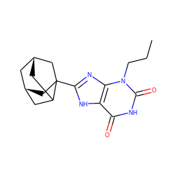 CCCn1c(=O)[nH]c(=O)c2[nH]c(C34C[C@@H]5CC3C[C@H](C5)C4)nc21 ZINC000100643597