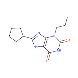 CCCn1c(=O)[nH]c(=O)c2[nH]c(C3CCCC3)nc21 ZINC000012405424