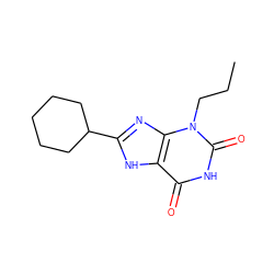 CCCn1c(=O)[nH]c(=O)c2[nH]c(C3CCCCC3)nc21 ZINC000013833551