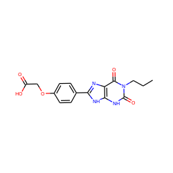 CCCn1c(=O)[nH]c2[nH]c(-c3ccc(OCC(=O)O)cc3)nc2c1=O ZINC000013473000