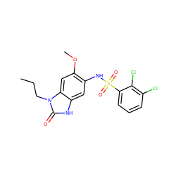 CCCn1c(=O)[nH]c2cc(NS(=O)(=O)c3cccc(Cl)c3Cl)c(OC)cc21 ZINC000299839176