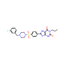 CCCn1c(=O)[nH]c2nc(-c3ccc(S(=O)(=O)N4CCN(Cc5cccc(F)c5)CC4)cc3)[nH]c2c1=O ZINC000040424018