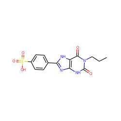 CCCn1c(=O)[nH]c2nc(-c3ccc(S(=O)(=O)O)cc3)[nH]c2c1=O ZINC000003995486