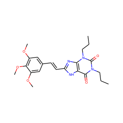 CCCn1c(=O)c2[nH]c(/C=C/c3cc(OC)c(OC)c(OC)c3)nc2n(CCC)c1=O ZINC000012405390