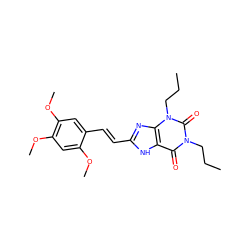 CCCn1c(=O)c2[nH]c(/C=C/c3cc(OC)c(OC)cc3OC)nc2n(CCC)c1=O ZINC000013827019