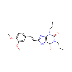 CCCn1c(=O)c2[nH]c(/C=C/c3ccc(OC)c(OC)c3)nc2n(CCC)c1=O ZINC000012405389