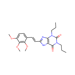 CCCn1c(=O)c2[nH]c(/C=C/c3ccc(OC)c(OC)c3OC)nc2n(CCC)c1=O ZINC000013827015