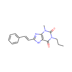 CCCn1c(=O)c2[nH]c(/C=C/c3ccccc3)nc2n(C)c1=O ZINC000013821389