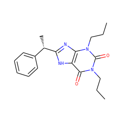 CCCn1c(=O)c2[nH]c([C@@H](C)c3ccccc3)nc2n(CCC)c1=O ZINC000012405514