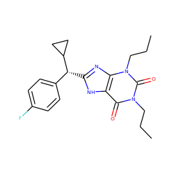 CCCn1c(=O)c2[nH]c([C@H](c3ccc(F)cc3)C3CC3)nc2n(CCC)c1=O ZINC000013861089