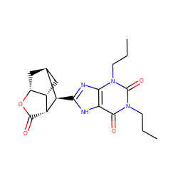 CCCn1c(=O)c2[nH]c([C@H]3[C@@H]4C(=O)O[C@@H]5C[C@H]3C[C@H]45)nc2n(CCC)c1=O ZINC000095573600