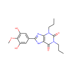 CCCn1c(=O)c2[nH]c(-c3cc(O)c(OC)c(O)c3)nc2n(CCC)c1=O ZINC000013473639