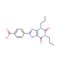 CCCn1c(=O)c2[nH]c(-c3ccc(C(=O)O)cc3)nc2n(CCC)c1=O ZINC000005114735