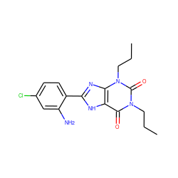 CCCn1c(=O)c2[nH]c(-c3ccc(Cl)cc3N)nc2n(CCC)c1=O ZINC000002516024