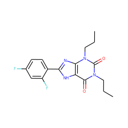 CCCn1c(=O)c2[nH]c(-c3ccc(F)cc3F)nc2n(CCC)c1=O ZINC000029320671