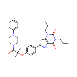 CCCn1c(=O)c2[nH]c(-c3ccc(OC(C)(C)C(=O)N4CCN(c5ccccc5)CC4)cc3)cc2n(CCC)c1=O ZINC000029059285