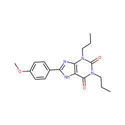 CCCn1c(=O)c2[nH]c(-c3ccc(OC)cc3)nc2n(CCC)c1=O ZINC000012405288