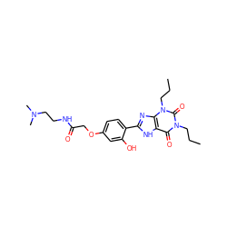 CCCn1c(=O)c2[nH]c(-c3ccc(OCC(=O)NCCN(C)C)cc3O)nc2n(CCC)c1=O ZINC000027717329