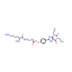 CCCn1c(=O)c2[nH]c(-c3ccc(OCC(=O)NCCNC(=O)[C@@H](N)CCCCN)cc3)nc2n(CCC)c1=O ZINC000026271694