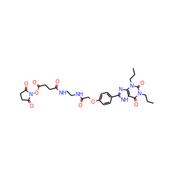 CCCn1c(=O)c2[nH]c(-c3ccc(OCC(=O)NCCNC(=O)CCC(=O)ON4C(=O)CCC4=O)cc3)nc2n(CCC)c1=O ZINC000036272100