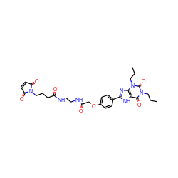 CCCn1c(=O)c2[nH]c(-c3ccc(OCC(=O)NCCNC(=O)CCCN4C(=O)C=CC4=O)cc3)nc2n(CCC)c1=O ZINC000025997001