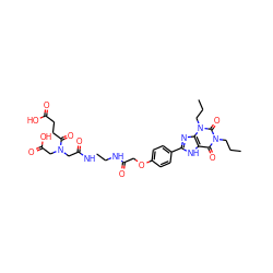 CCCn1c(=O)c2[nH]c(-c3ccc(OCC(=O)NCCNC(=O)CN(CC(=O)O)C(=O)CCC(=O)O)cc3)nc2n(CCC)c1=O ZINC000026993562