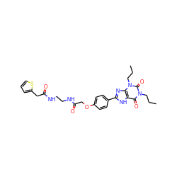 CCCn1c(=O)c2[nH]c(-c3ccc(OCC(=O)NCCNC(=O)Cc4cccs4)cc3)nc2n(CCC)c1=O ZINC000029553128