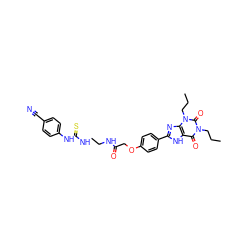 CCCn1c(=O)c2[nH]c(-c3ccc(OCC(=O)NCCNC(=S)Nc4ccc(C#N)cc4)cc3)nc2n(CCC)c1=O ZINC000026000124