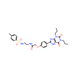 CCCn1c(=O)c2[nH]c(-c3ccc(OCC(=O)NCCNS(=O)(=O)c4ccc(C)cc4)cc3)nc2n(CCC)c1=O ZINC000025996783