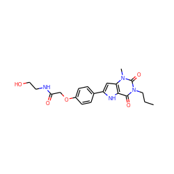 CCCn1c(=O)c2[nH]c(-c3ccc(OCC(=O)NCCO)cc3)cc2n(C)c1=O ZINC000040411680