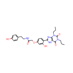 CCCn1c(=O)c2[nH]c(-c3ccc(OCC(=O)NCCc4ccc(O)cc4)cc3O)nc2n(CCC)c1=O ZINC000027706813