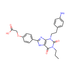 CCCn1c(=O)c2[nH]c(-c3ccc(OCC(=O)O)cc3)nc2n(CCc2ccc(N)cc2)c1=O ZINC000027860013