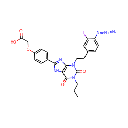 CCCn1c(=O)c2[nH]c(-c3ccc(OCC(=O)O)cc3)nc2n(CCc2ccc(N=[N+]=[N-])c(I)c2)c1=O ZINC000027856150